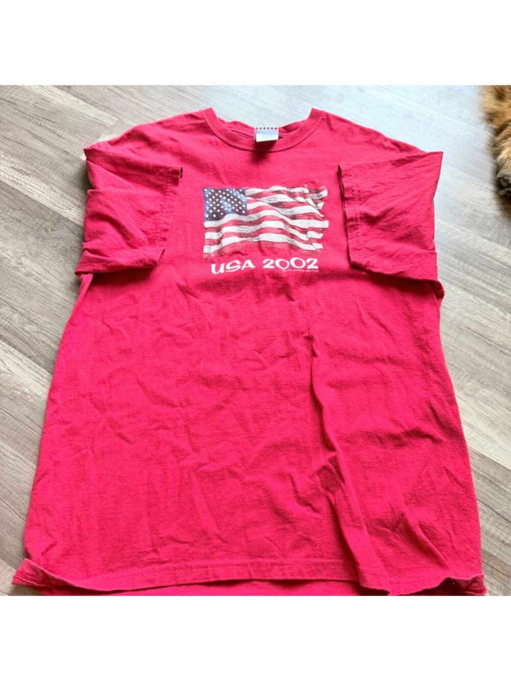 USA 2002 Sonoma Jean Co. Red T-Shirt With American Flag Print 100% Cotton Adult